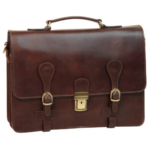 Cartella in pelle con fibbie. Marrone Scuro