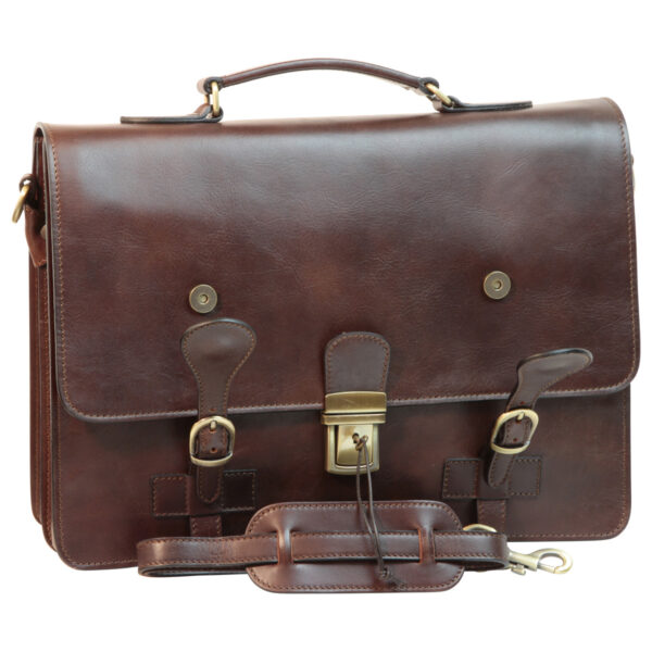 Cartella in pelle con fibbie. Marrone Scuro - immagine 4