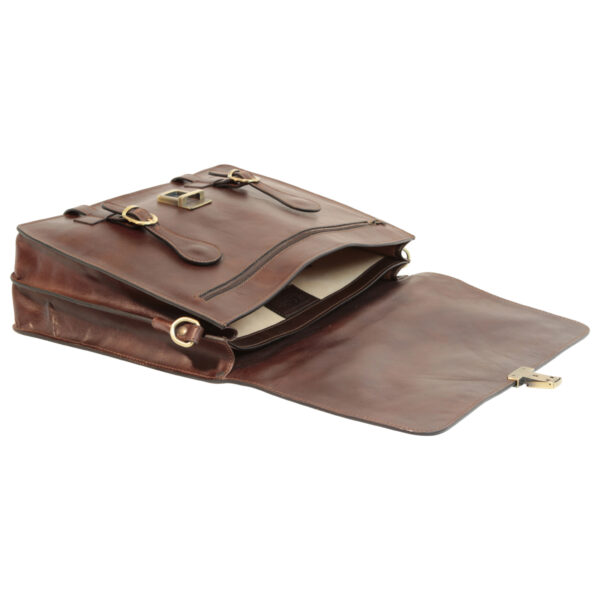 Cartella in pelle con fibbie. Marrone Scuro - immagine 5