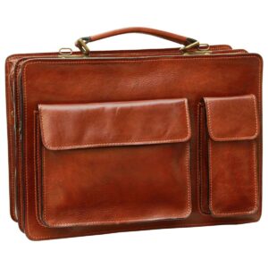 Cartella in pelle con 2 tasche frontali. Marrone