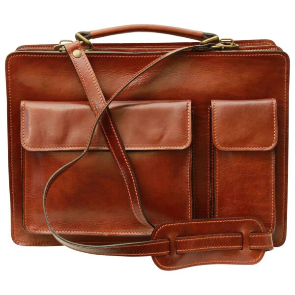 Cartella in pelle con 2 tasche frontali. Marrone - immagine 6
