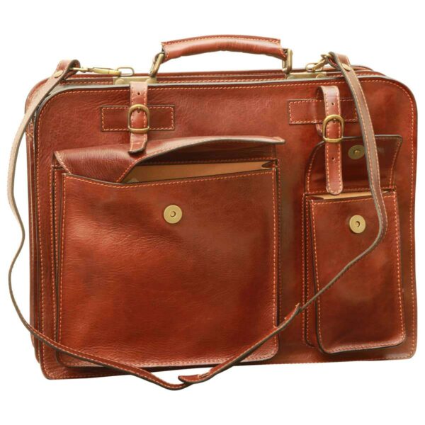 Cartella con fibbie in pelle. Marrone - immagine 5