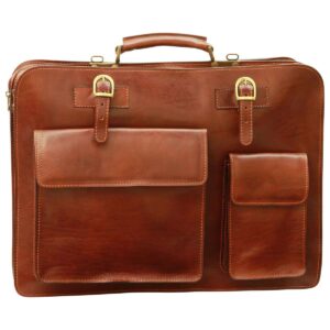 Cartella in pelle con tasche frontali (chiusura a calamita). Marrone