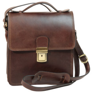 Borsa a tracolla in pelle. Marrone Scuro