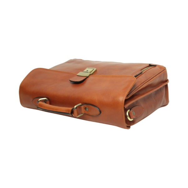 Cartella in pelle di vitello con tracolla. Teak - immagine 5