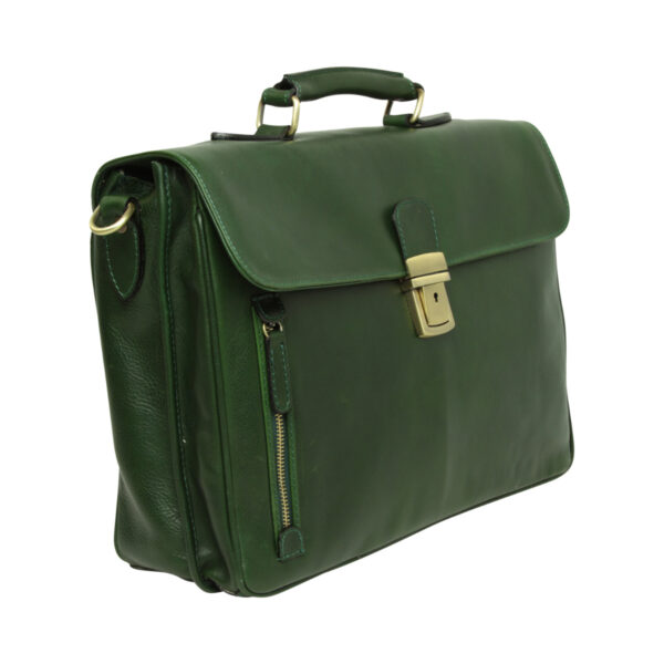 Cartella in pelle di vitello con tracolla. Verde - immagine 3
