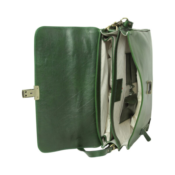 Cartella in pelle di vitello con tracolla. Verde - immagine 7