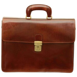 Cartella in pelle con chiusura con chiave. Marrone