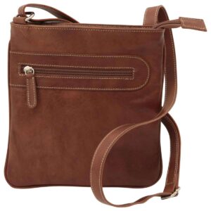 Borsa a tracolla in pelle con tasca con zip. Castagna