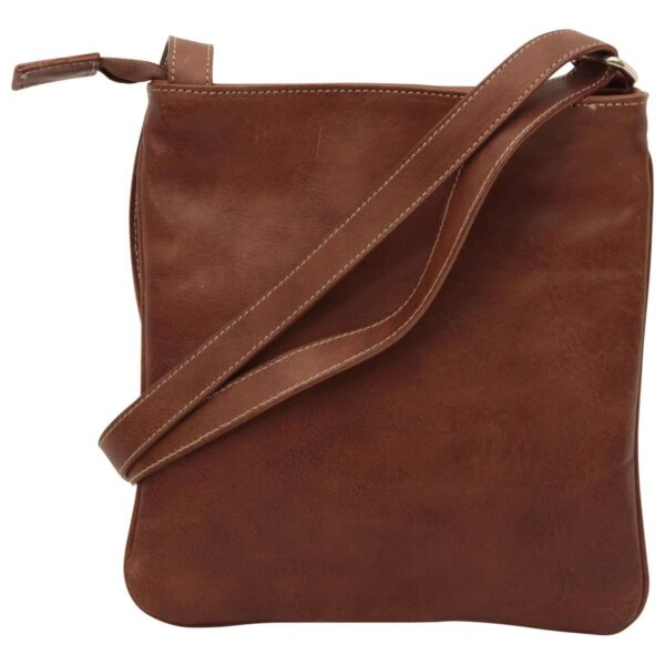 Borsa a tracolla in pelle con tasca con zip. Castagna - immagine 2