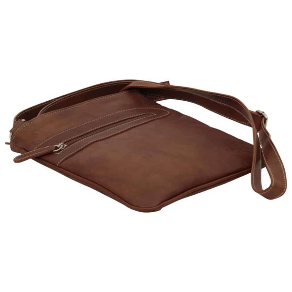 Borsa a tracolla in pelle con tasca con zip. Castagna - immagine 3