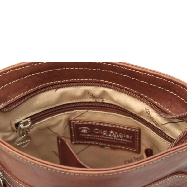 Borsa a tracolla in pelle con tasca con zip. Castagna - immagine 4