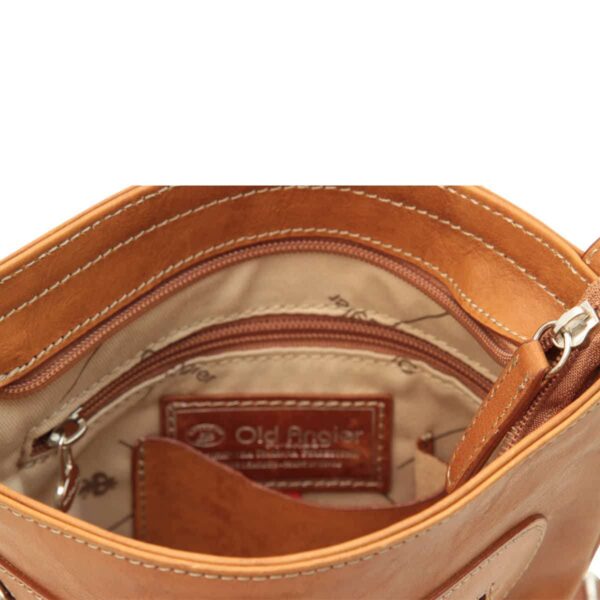 Borsa a tracolla in pelle con tasca con zip. Marrone Coloniale - immagine 4
