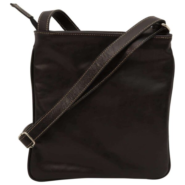 Borsa a tracolla in pelle con tasca con zip. Nero - immagine 2