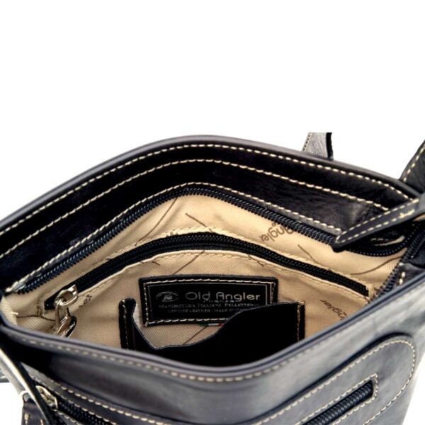 Borsa a tracolla in pelle con tasca con zip. Nero - immagine 4
