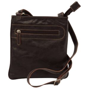 Borsa a tracolla in pelle con tasca con zip. Marrone Scuro