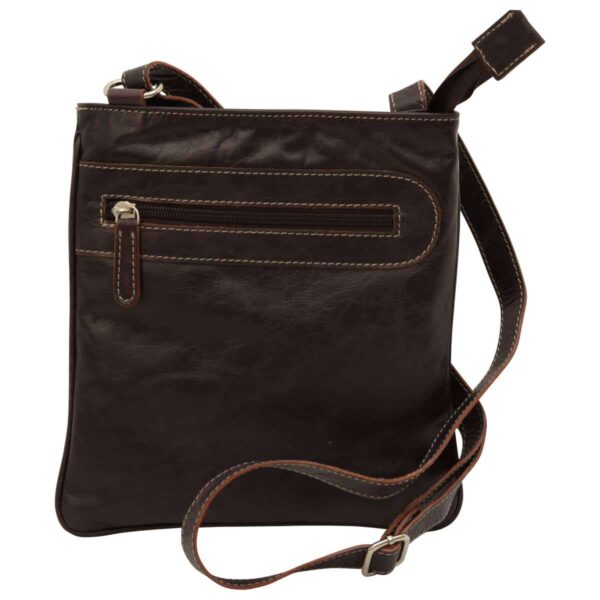 Borsa a tracolla in pelle con tasca con zip. Marrone Scuro