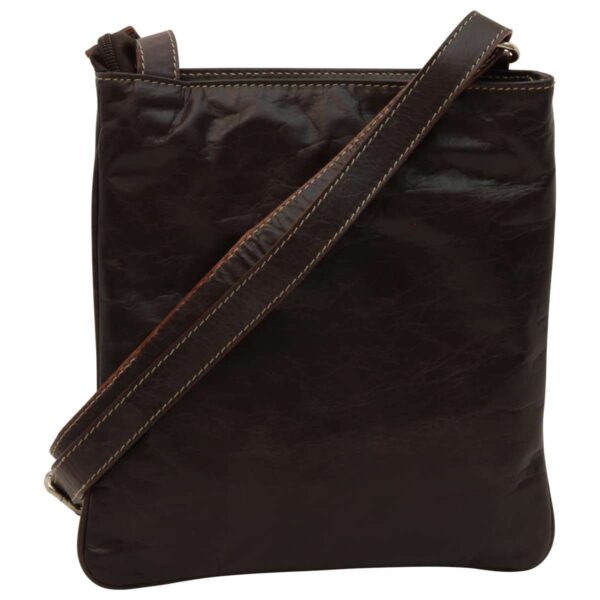 Borsa a tracolla in pelle con tasca con zip. Marrone Scuro - immagine 2
