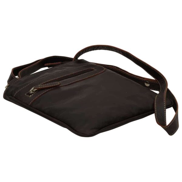 Borsa a tracolla in pelle con tasca con zip. Marrone Scuro - immagine 3