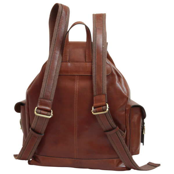 Zaino in pelle con 3 tasche frontali. Marrone - immagine 2