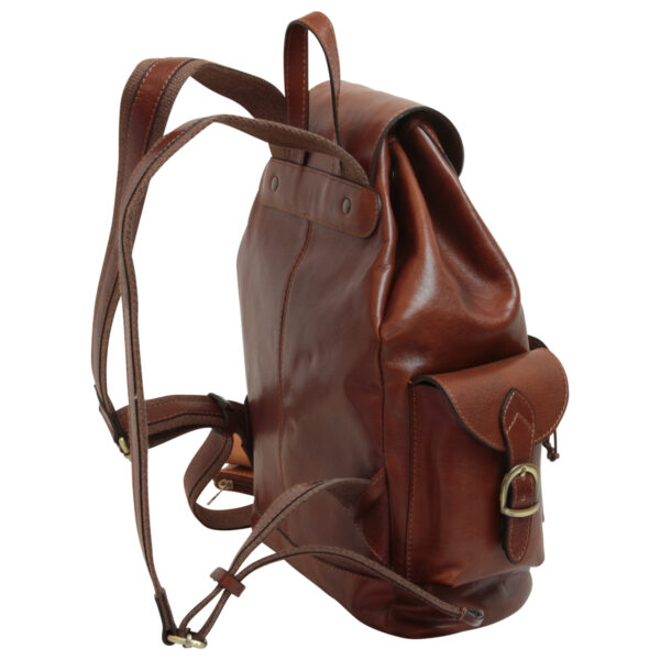 Zaino in pelle con 3 tasche frontali. Marrone - immagine 3