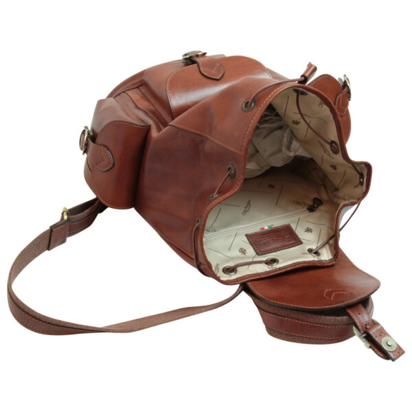 Zaino in pelle con 3 tasche frontali. Marrone - immagine 7