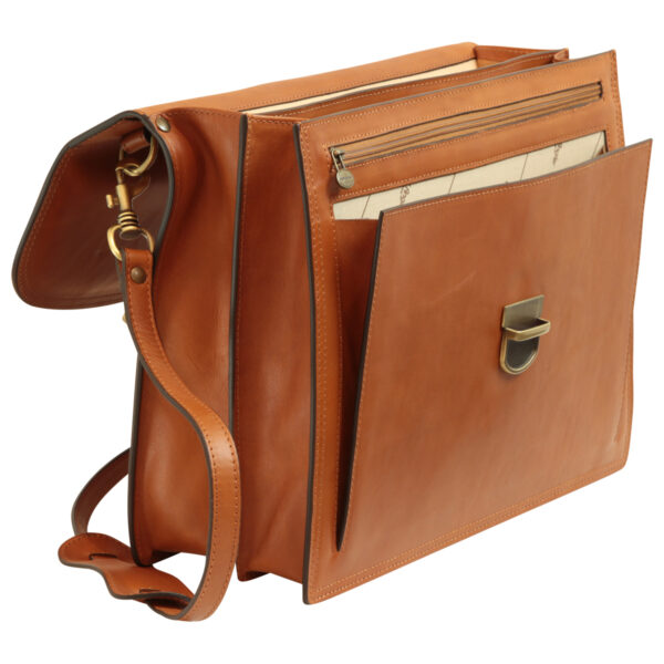 Cartella con tracolla in pelle. Marrone Coloniale - immagine 5
