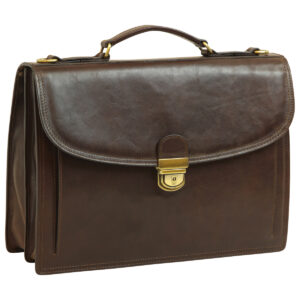 Cartella con tracolla in pelle. Marrone Scuro