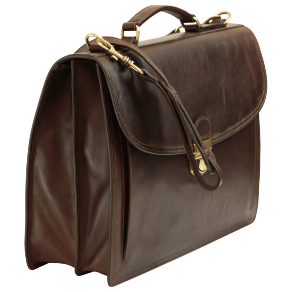 Cartella con tracolla in pelle. Marrone Scuro - immagine 3