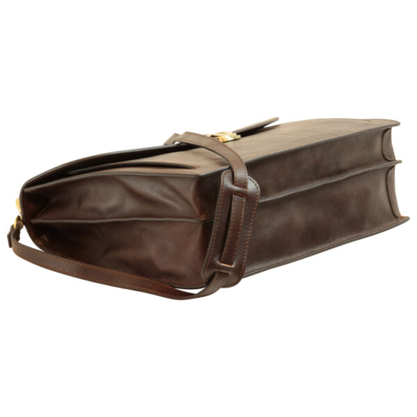 Cartella con tracolla in pelle. Marrone Scuro - immagine 4
