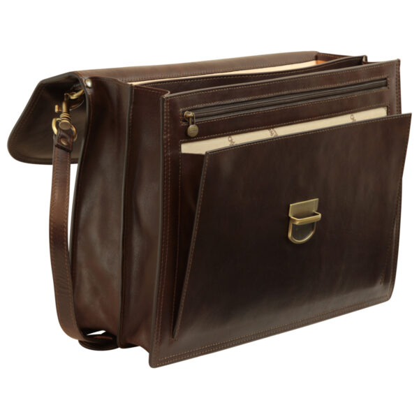 Cartella con tracolla in pelle. Marrone Scuro - immagine 5