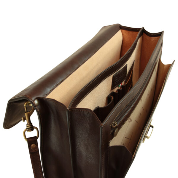 Cartella con tracolla in pelle. Marrone Scuro - immagine 6