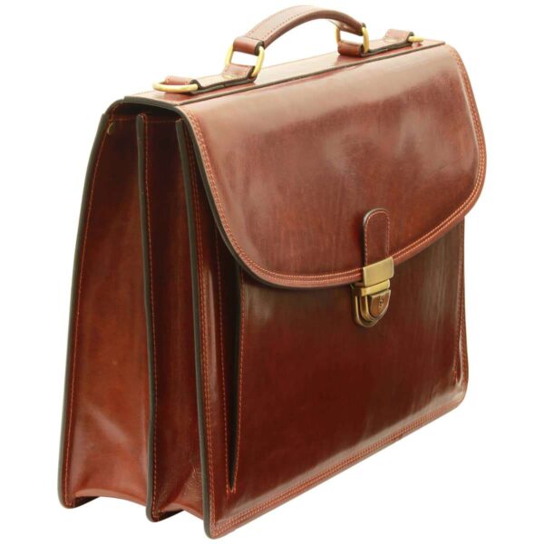 Cartella con tracolla in pelle. Marrone - immagine 3