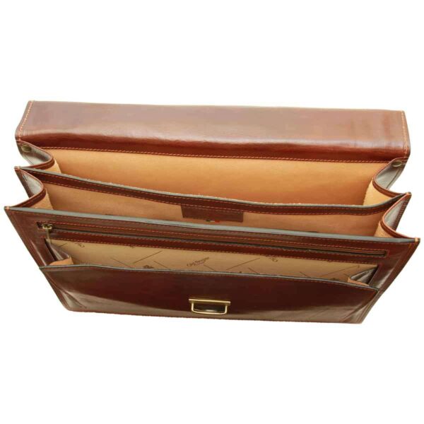 Cartella con tracolla in pelle. Marrone - immagine 4