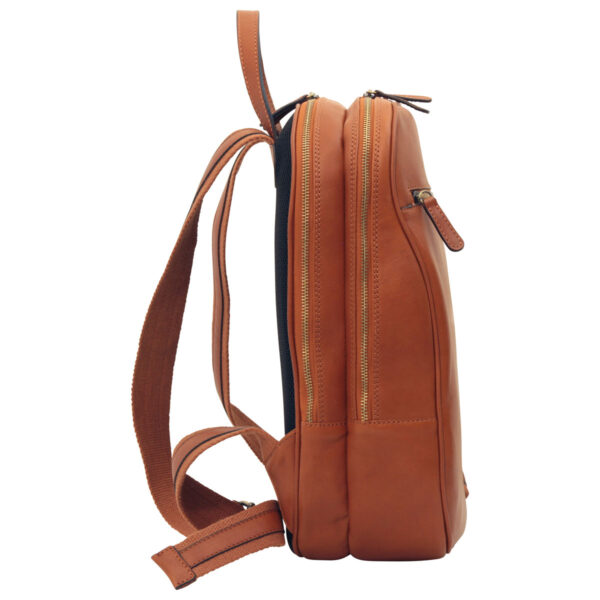 Zaino in pelle con tasca con zip frontale. Marrone Coloniale - immagine 2
