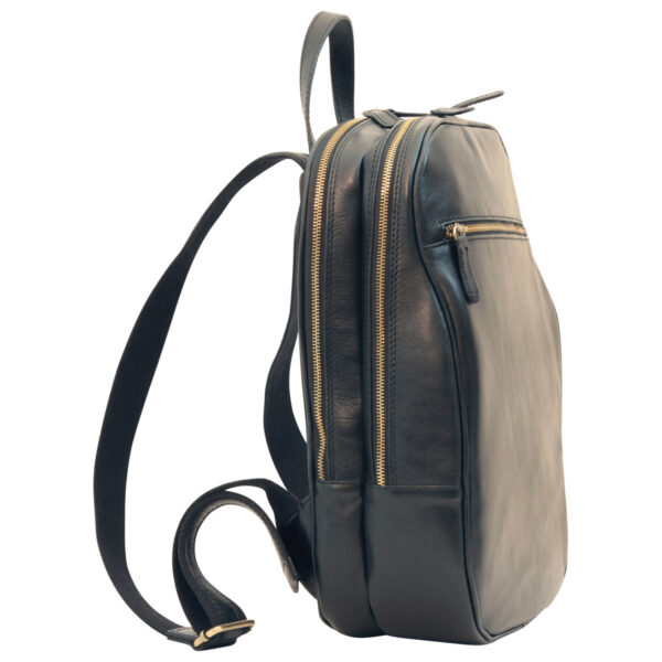 Zaino in pelle con tasca con zip frontale. Nero - immagine 2