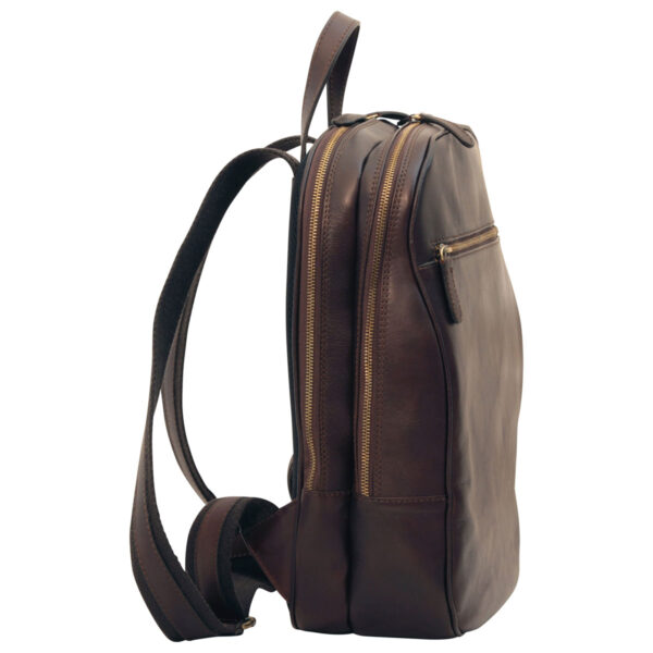 Zaino in pelle con tasca con zip frontale. Marrone Scuro - immagine 2