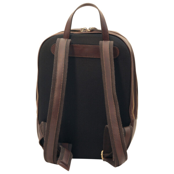 Zaino in pelle con tasca con zip frontale. Marrone Scuro - immagine 3