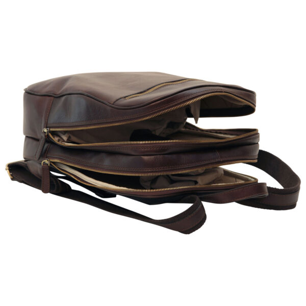 Zaino in pelle con tasca con zip frontale. Marrone Scuro - immagine 4