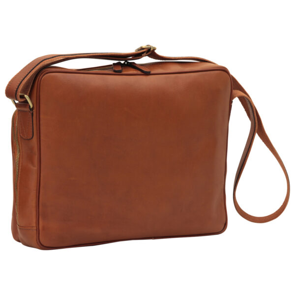 Messenger in pelle con chiusura a zip (Grande). Marrone Coloniale - immagine 2