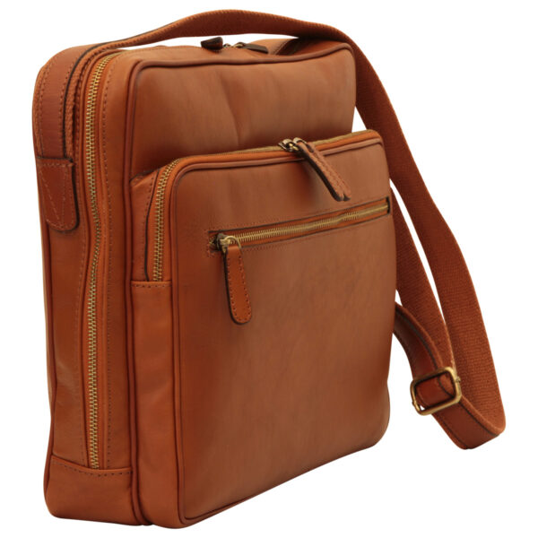 Messenger in pelle con chiusura a zip (Grande). Marrone Coloniale - immagine 3