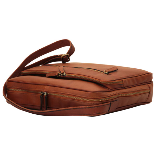 Messenger in pelle con chiusura a zip (Grande). Marrone Coloniale - immagine 4