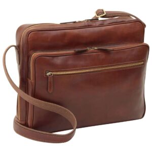 Messenger in pelle con chiusura a zip (Grande). Marrone