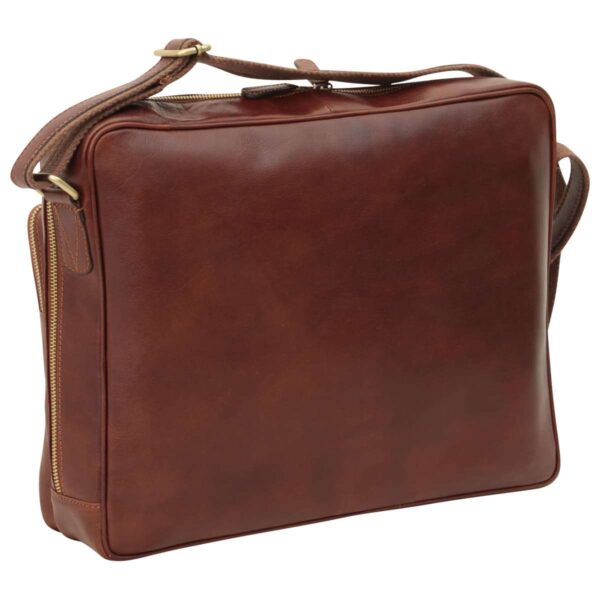 Messenger in pelle con chiusura a zip (Grande). Marrone - immagine 2