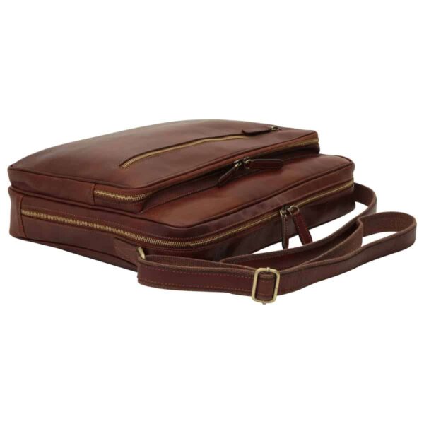 Messenger in pelle con chiusura a zip (Grande). Marrone - immagine 4