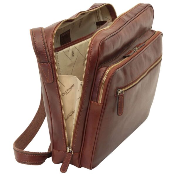 Messenger in pelle con chiusura a zip (Grande). Marrone - immagine 5