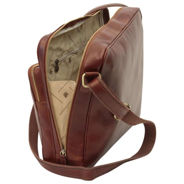 Messenger in pelle con chiusura a zip (Grande). Marrone - immagine 6