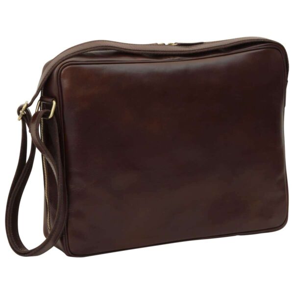Messenger in pelle con chiusura a zip (Grande). Marrone Scuro - immagine 2