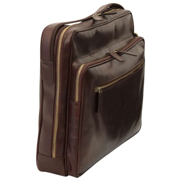 Messenger in pelle con chiusura a zip (Grande). Marrone Scuro - immagine 3