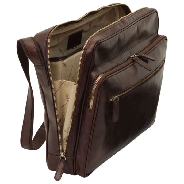 Messenger in pelle con chiusura a zip (Grande). Marrone Scuro - immagine 4